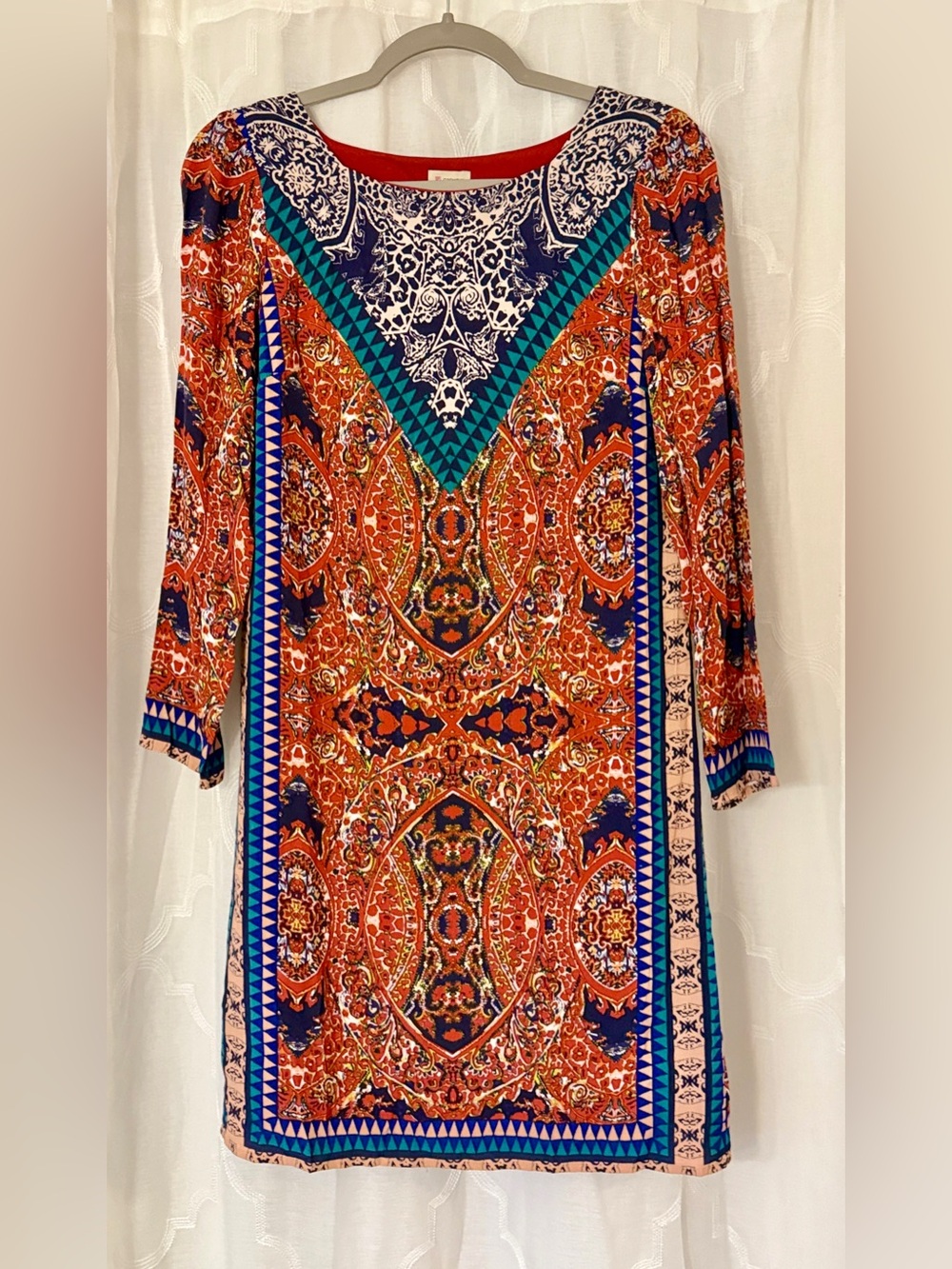Daniel Cremieux Size 0 Orange Paisley Border Print Shift Dress